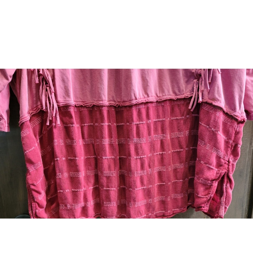 Free People Mixed Media Fringe V-Neck‎ Top Pink Burgundy Boho XS - Picture 9 of 14